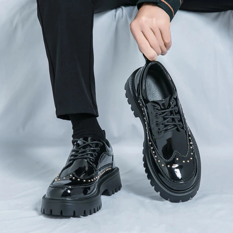 Slip Resistant Outsole Grip Impact-absorbing design Men Casual Office Business Formal Oxford Thick Bottom Dress Shoes Men Gentleman Outdoor Patent Leather Wedding Shoes Fashion