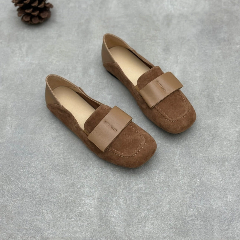 Durable touch Casual Ease Ladies Elegant Vintage Soft Leather Suede Loafers with Wide Bow
