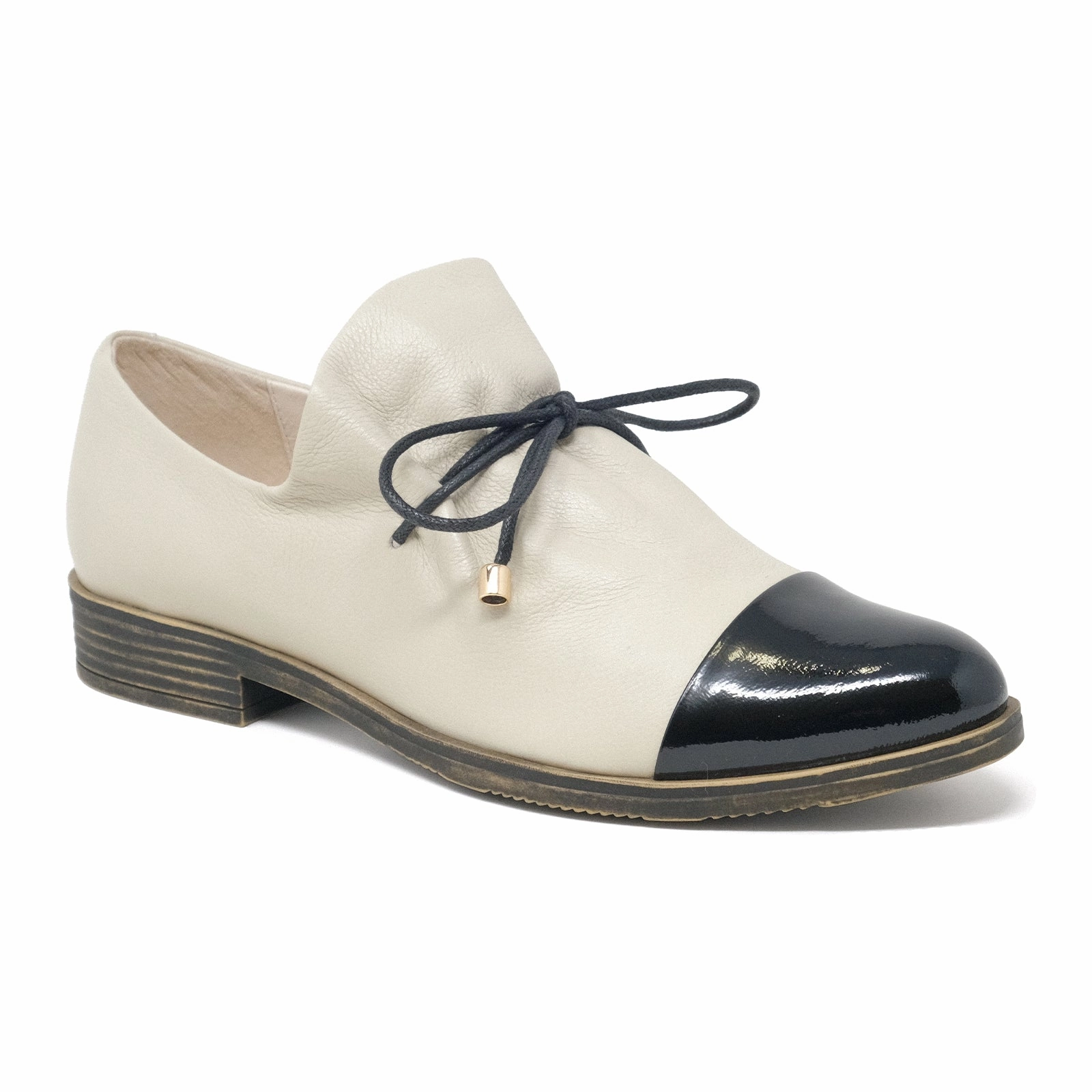 Django & Juliette Kotty Slip On (Women) - Black Patent/Almond Leather Raw-Hem