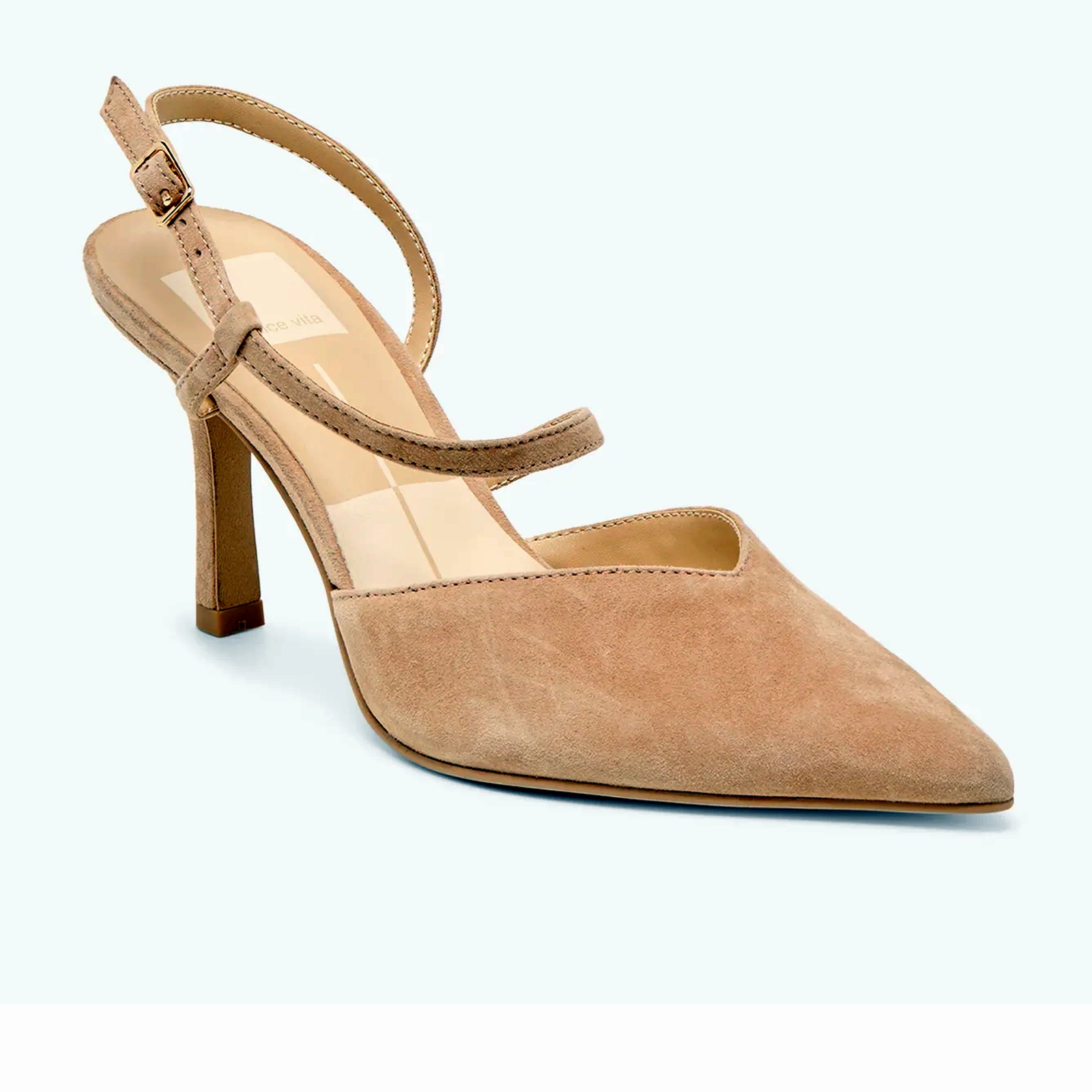 Dolce Vita Kamra Strappy Heel (Women) - Camel Suede Sheer Element Patterned-Fabric