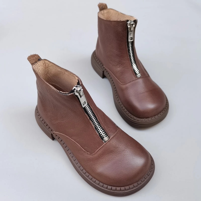 Babakud Women Autumn Retro Handmade Leather Zipper Boots Casual grip packable