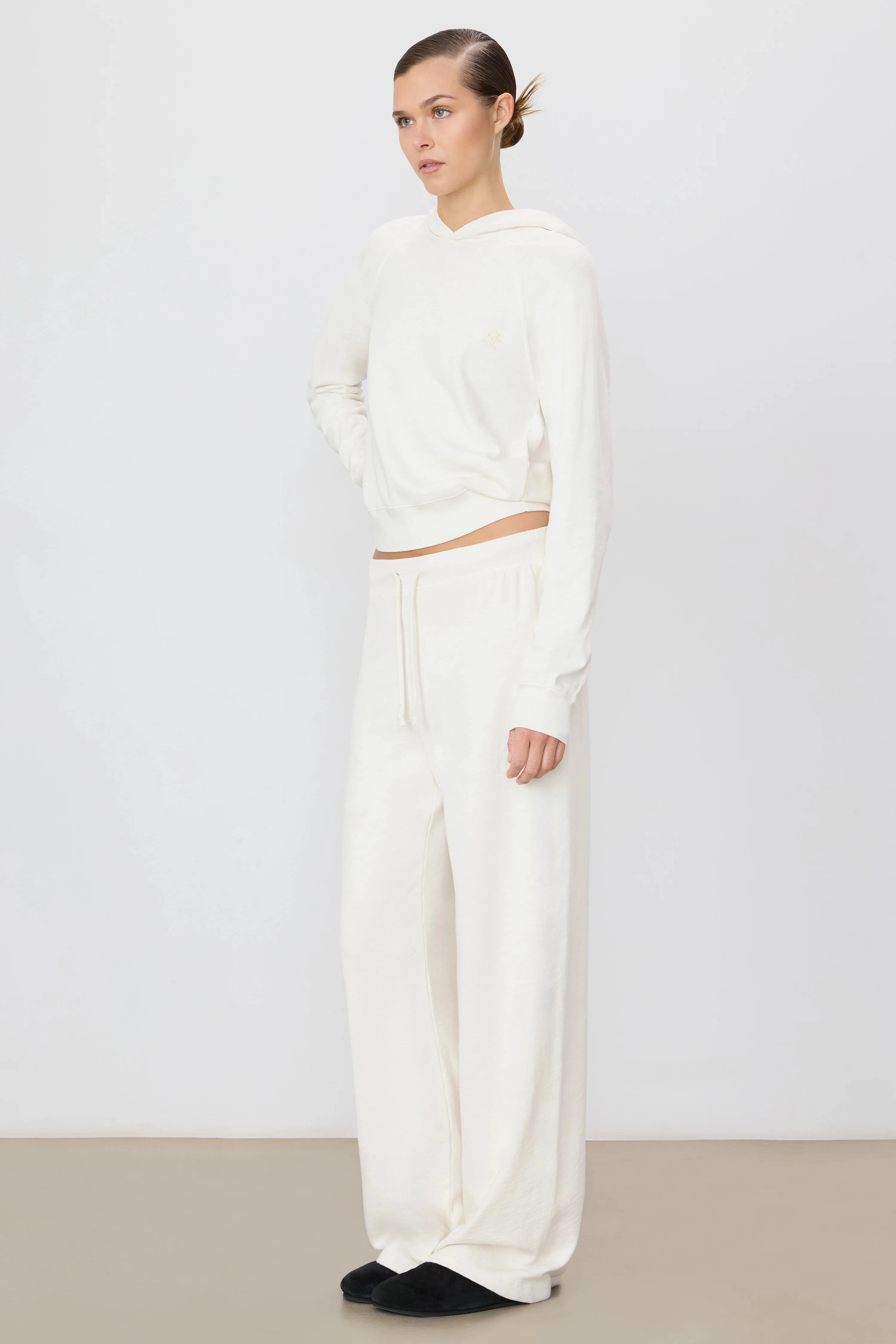 Drawstring Wide Leg Sweatpant in Bone Peace Core