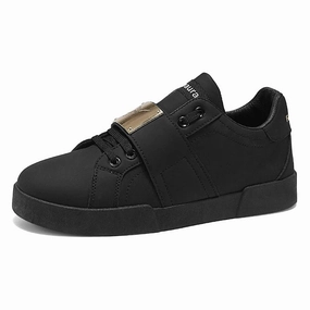 HKDQ Classic Black Sneakers For Men Fashion Design Leather Casual Sneakers Man Street Style Comfortable Men's Skateboard Shoes cyclists'
