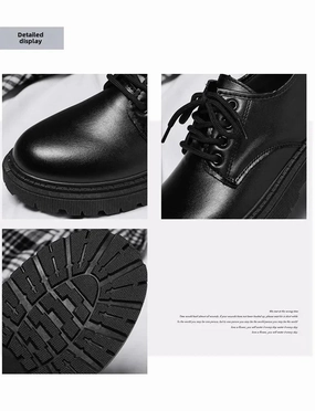 Men's least summer Casual Men's Pure Black Lace-up Height-increasing Business-style Low-heeled, Comfortable and Durable Small Leather Shoes