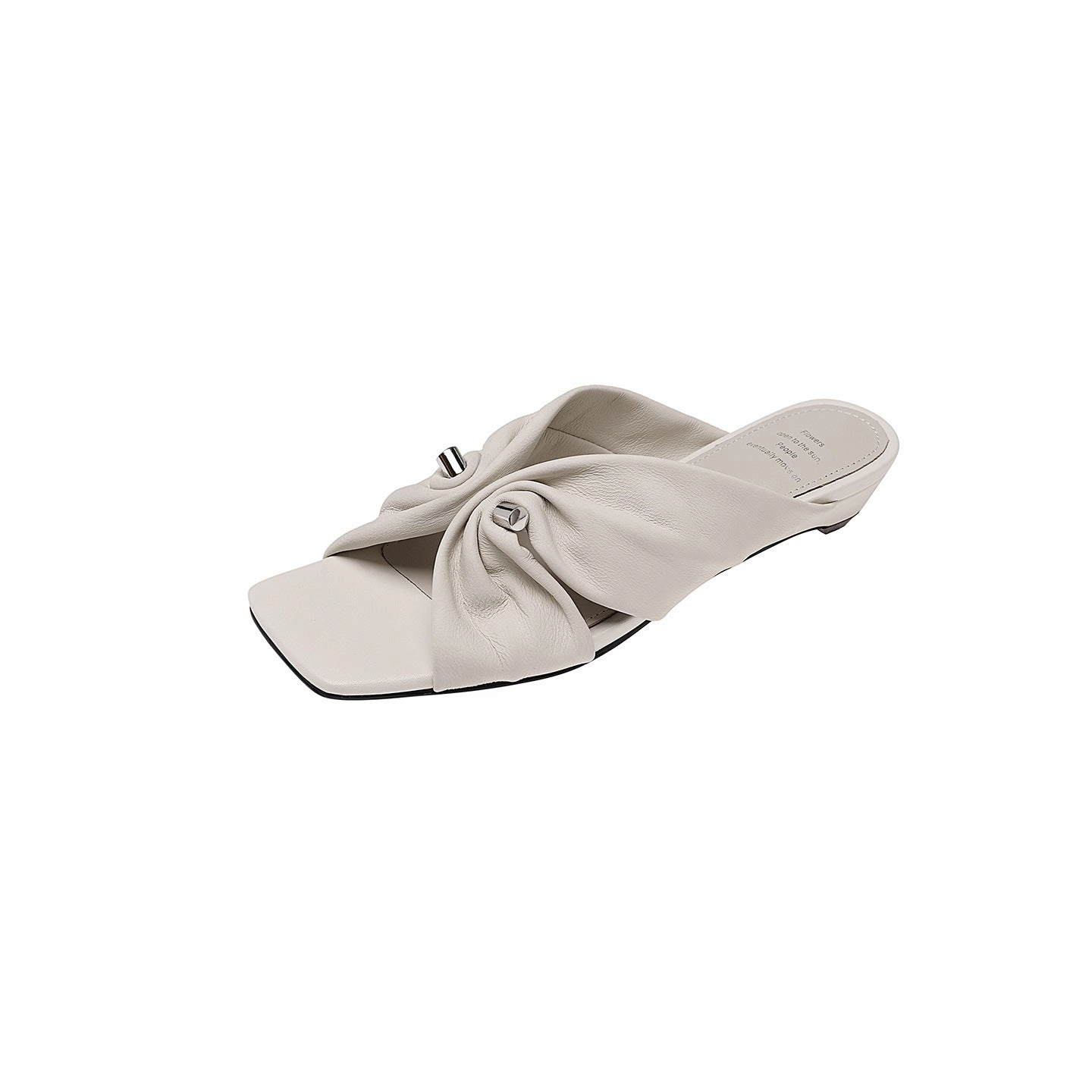 Vintage Sheepskin Leather Pleated Open Toe Metal Buckle Slippers casual dancers