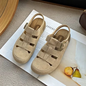 Babakud Summer Retro Sueded Casual Cut Out Soft Flat Sole Shoes Open Neutral Stability Design