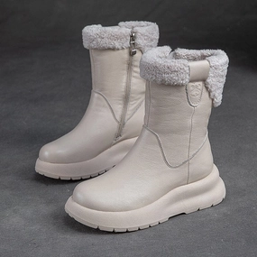 Winter Retro Patchwork Leather Casual Snow Boots Dynamic lining