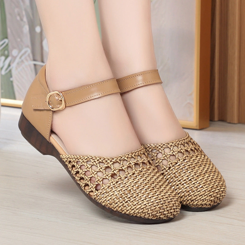 canvas - type Functional Piece Women Hollow Woven Soft Soled Sandals