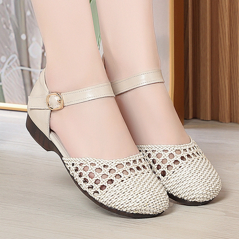 Wide Fit Compatibility Women Hollow Woven Soft Soled Sandals