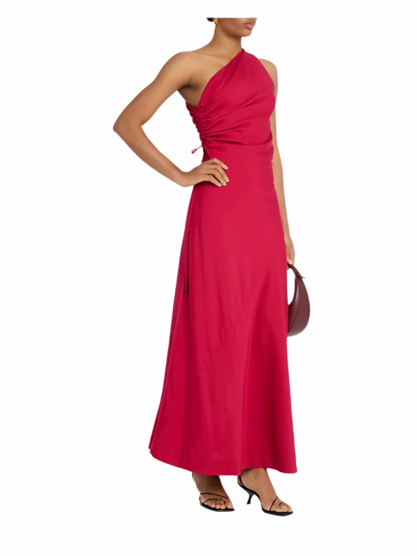 HighNeckStyle LayeredPaneling Laureles Maxi Dress in Raspberry