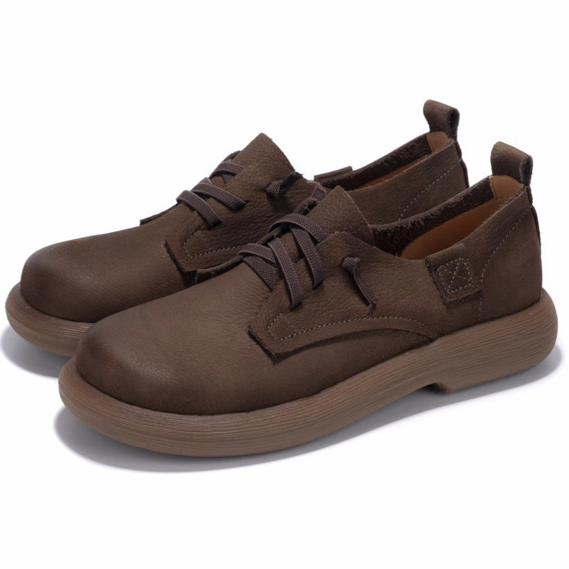 Biodegradable Components Superior Performance Women Retro Casual Leather Flats Soft Sole Cowhide Shoes