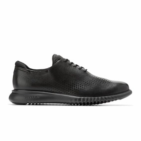 Cole Haan Zerogrand Laser Lined Wingtip Oxford (Men) - Black Leather/Black Convertible-Style Modern Texture