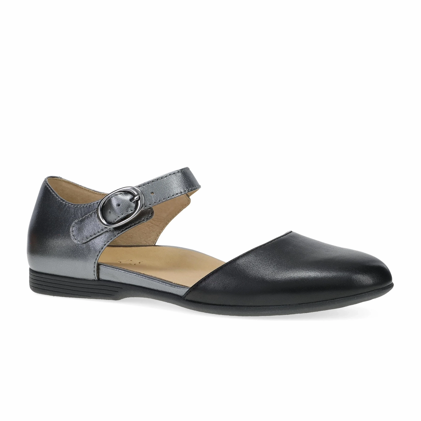 Eco-friendly Airy Silk Dansko Liv Strappy Flat (Women) - Black Nappa/Pewter Metallic
