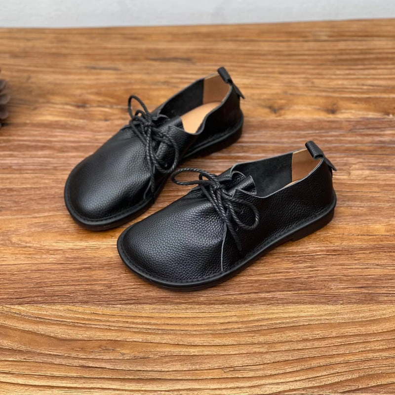 formal wearers Ladies Comfortable Retro Lace-Up Soft Sole Leather Casual Shoes