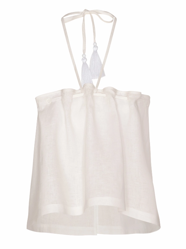 Caricia Eterna Pleated Linen Halter Top in Off White Bride Side