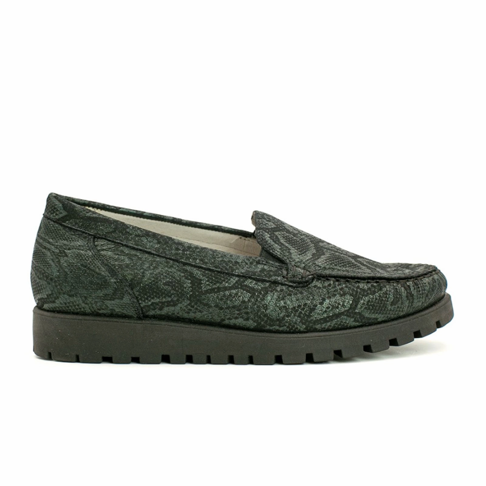 Vibrant Look Waldlaufer Hegli 549001 Slip On Loafer (Women) - Dark Green Snake
