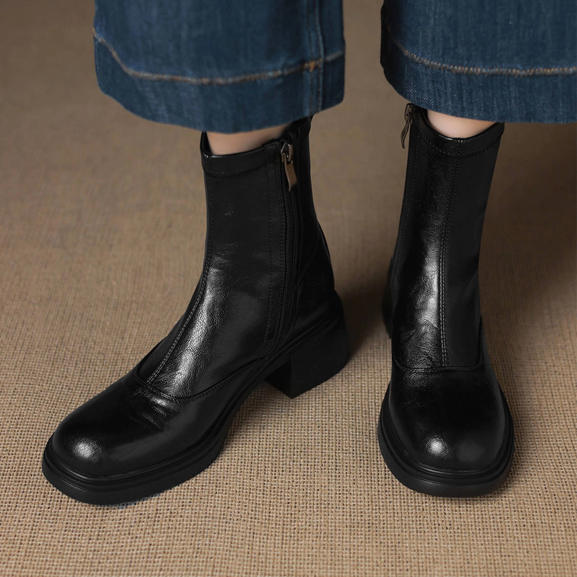 Thermal Regulating Lining most walking Elegant Autumn Winter Leather Chunky Versatile Boots