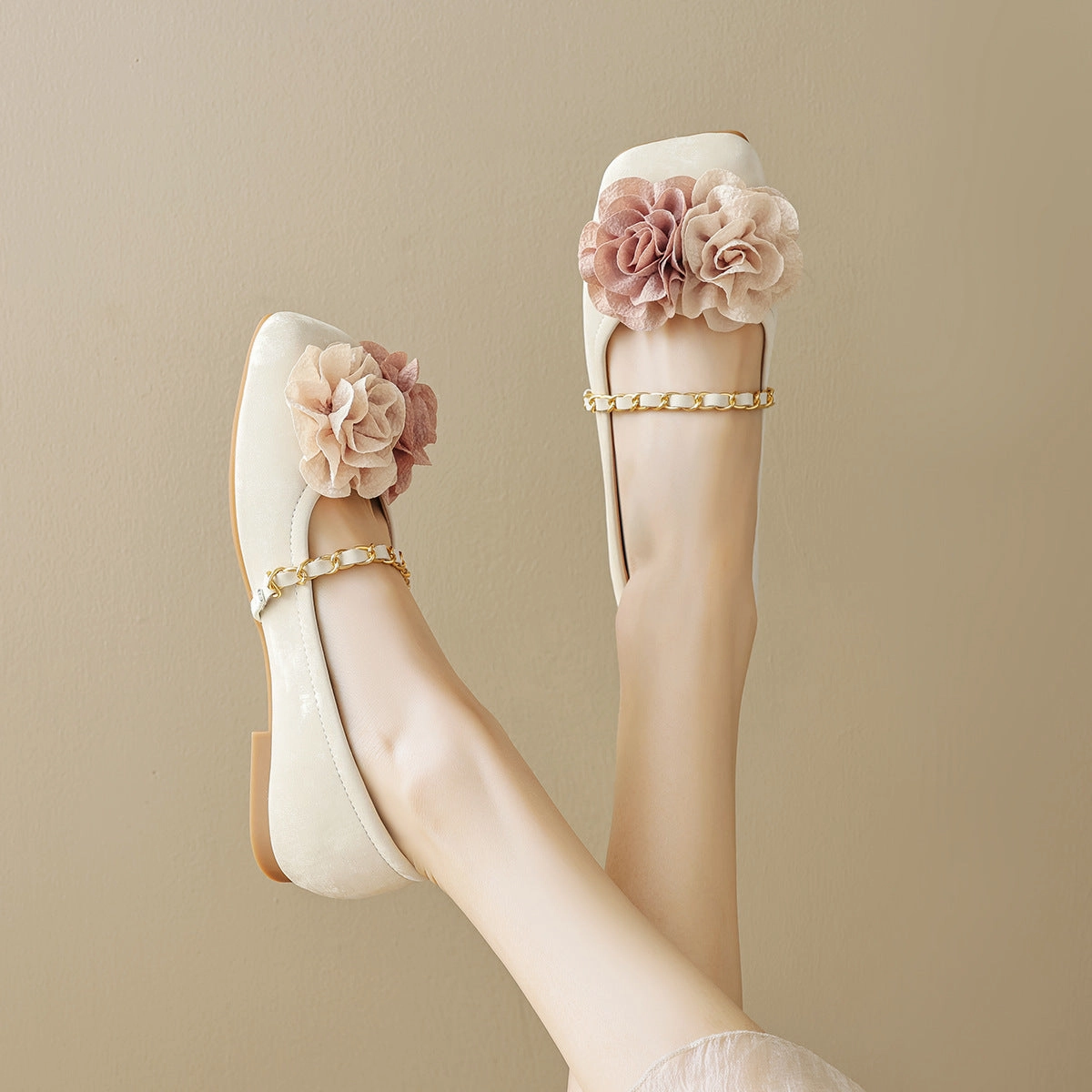 Superior Cushioning top Elegant Floral Square Toe Instep Strap Slip- Ons