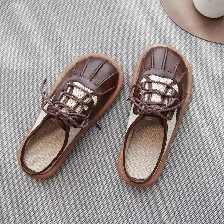 Summer Casual Leather Mesh Patchwork Slip-On Flat Shoes Shock Diffusing Midsole Ultra-soft comfort