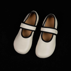 Arch Support Technology Elegant Vintage Leather Round Toe One Straped Velcro Flats
