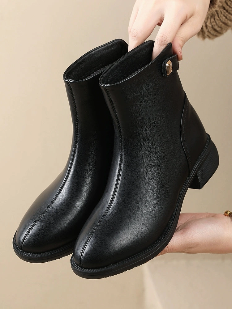 Women Autumn Retro Leather Soft Sole Chunky Boots High Energy Return pool users