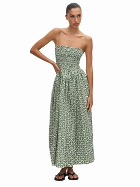 Shirred Bodice Dress in Vetiver Style Mood