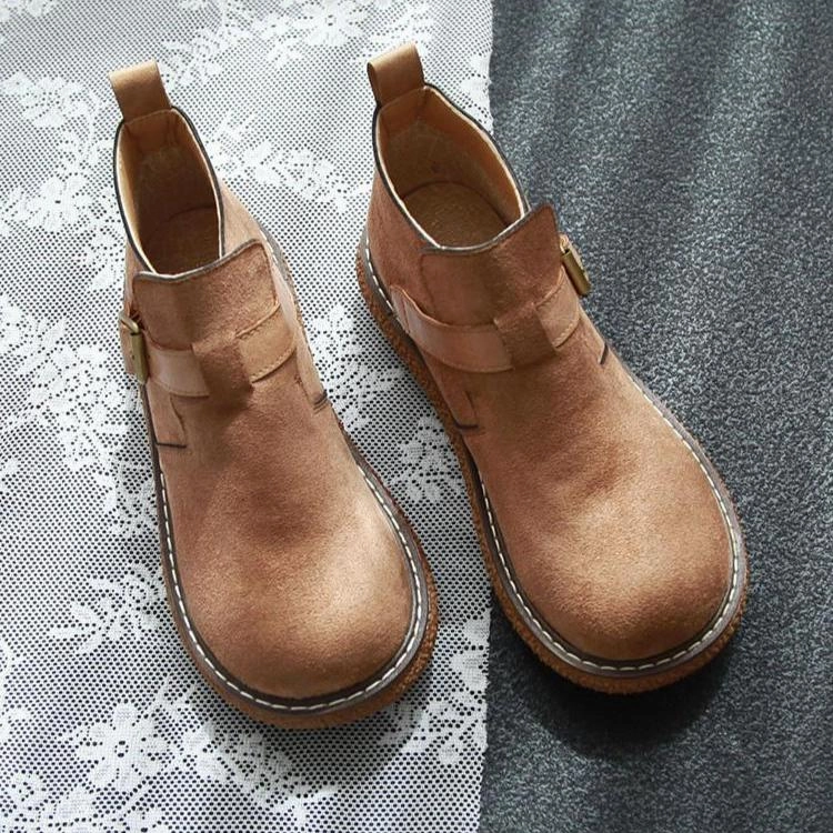 Babakud Women Winter Retro Suede Round Toe Thick- Soled Boots support - level