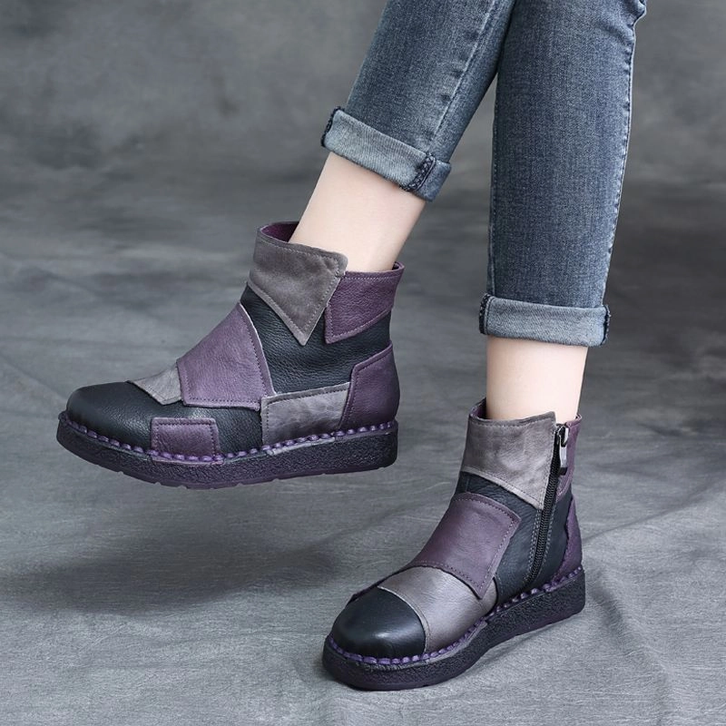 men's extra - large least lightweight Babakud Women Ethnic Style Retro Stitching Leather Boots