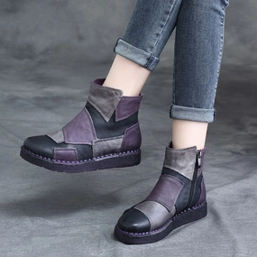 Vibrant Look Babakud Women Ethnic Style Retro Stitching Leather Boots