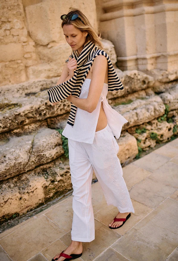 Ermanno Pant in White Inner Glow Ice Fit