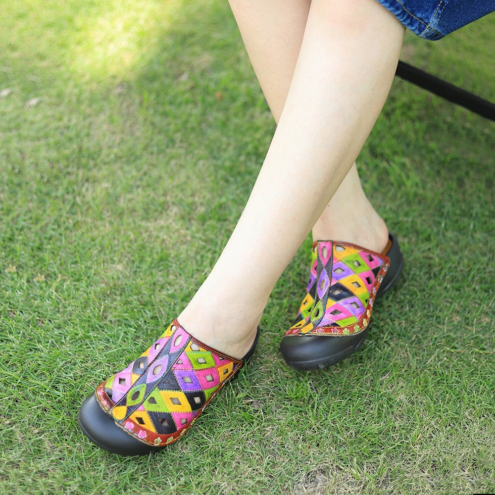 Ethnic Casual Comfortable Color Block Hollowed Slippers Thermoregulating Fabric