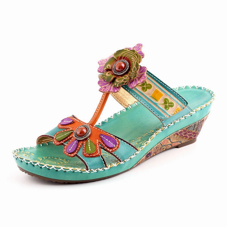 Responsive cushioning Enhanced silhouette Ethnic Handmade Leather Slippers Wedge Sandals