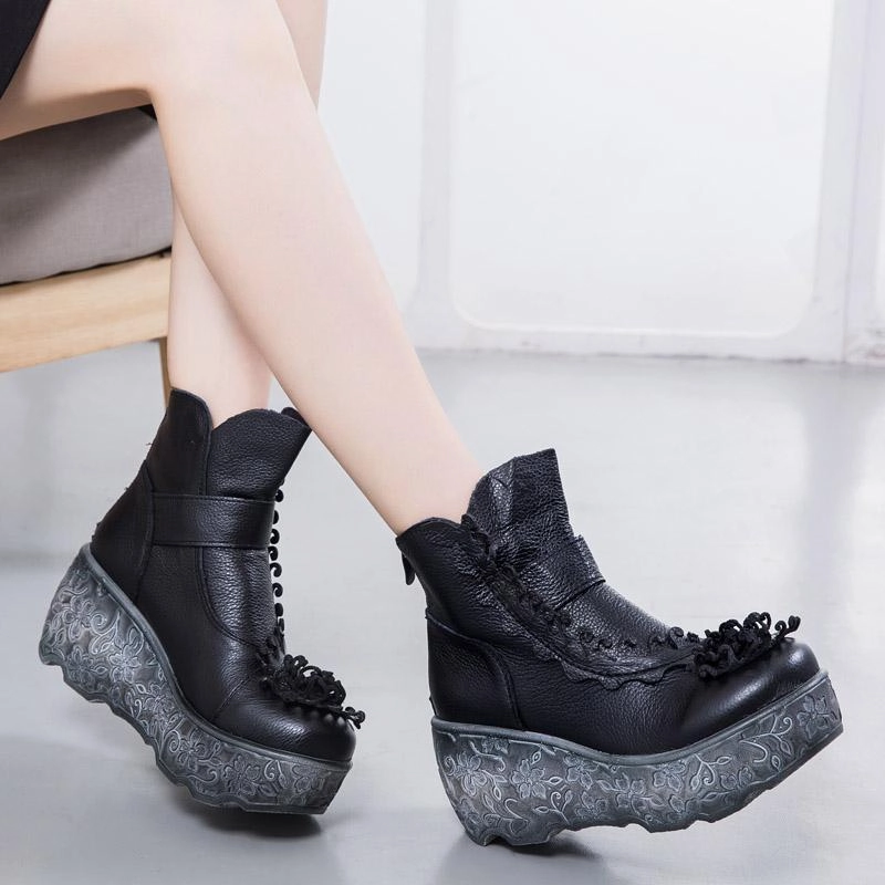 loafers Right Ethnic Style Carved Platform Wedge Boots