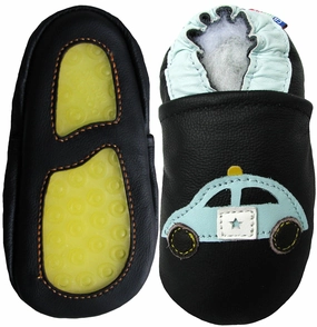 Soft Touch Police Car Black outdoor shoes up to 4 Years Rubber Sole Genuine Leather Baby Toddlers Kids