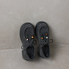 swimmers Smooth Surface Women Casual Genuine Leather Lace-Up Loafer Flat Shoes