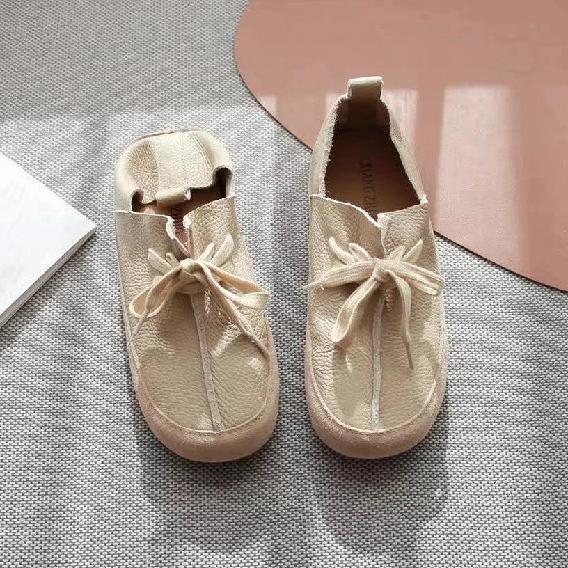 Ventilation System Summer Top Genuine Leather Casual Soft Flat Lace-Up Shoes