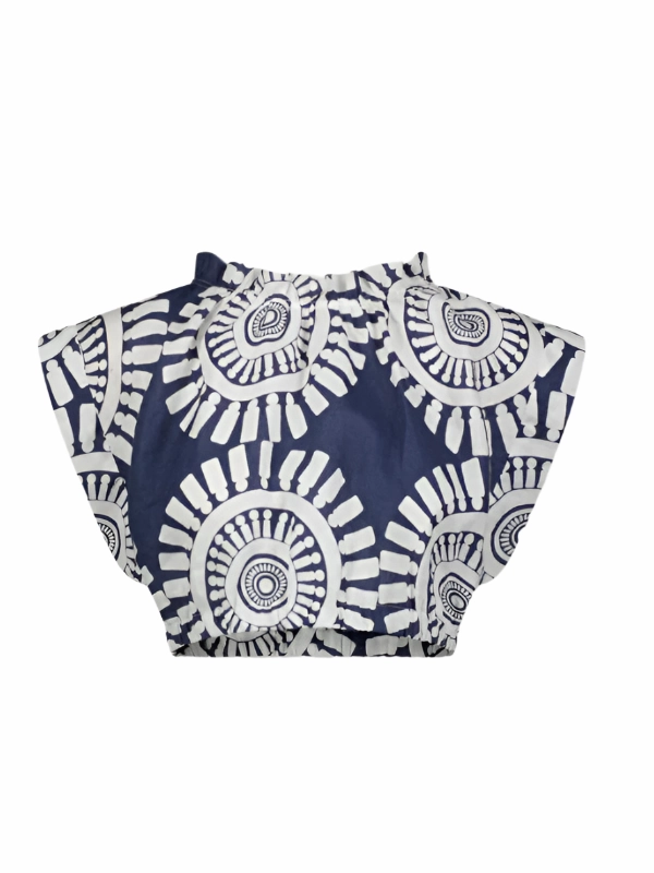 Muna Ruched Crop Top in Zeina Navy warm glow