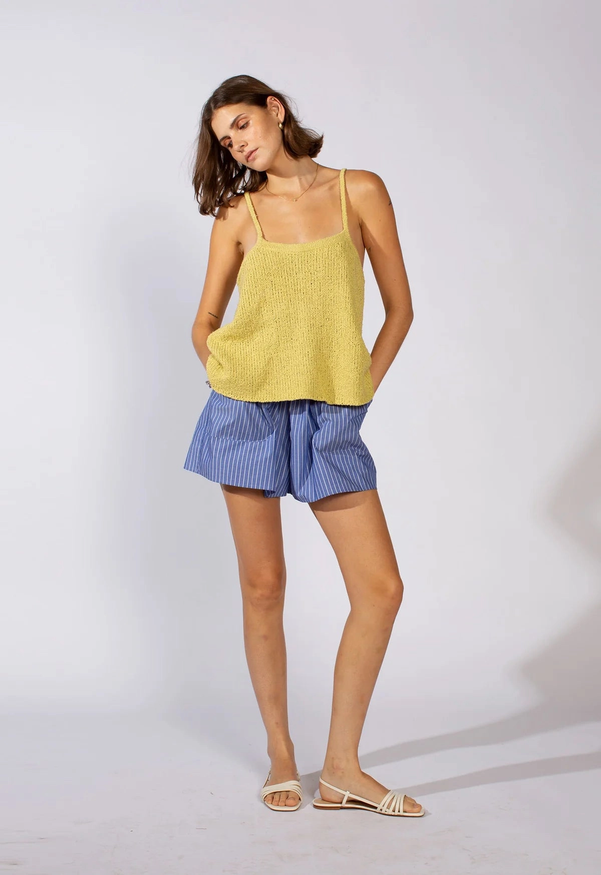 Design Glow DoubleLayered Collar Knitted Scoop Tank in Citrus