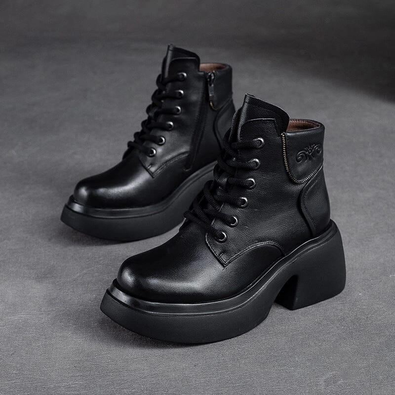 decorative - strap All-around comfort Women Retro Leather Chunky Heel Ankle Boots