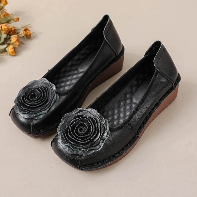 gym - specific functions sole - type Babakud Women Spring Leather Rose Soft-Sole Flats Shoes