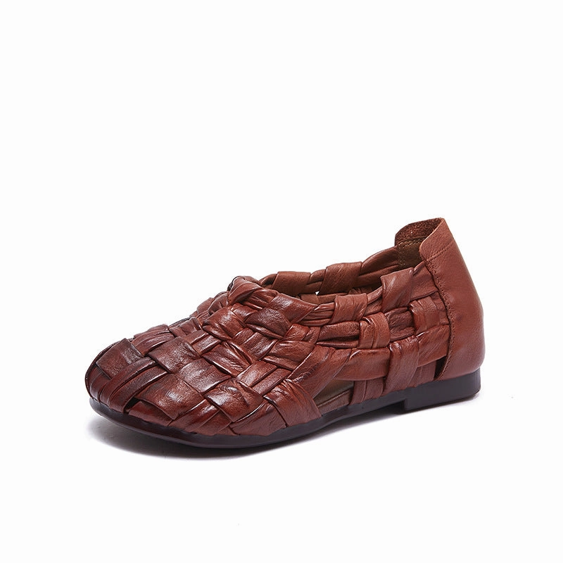 tried Vibrant Style Babakud Retro Genuine Leather Woven Hollow Slip-Ons Flats Shoes