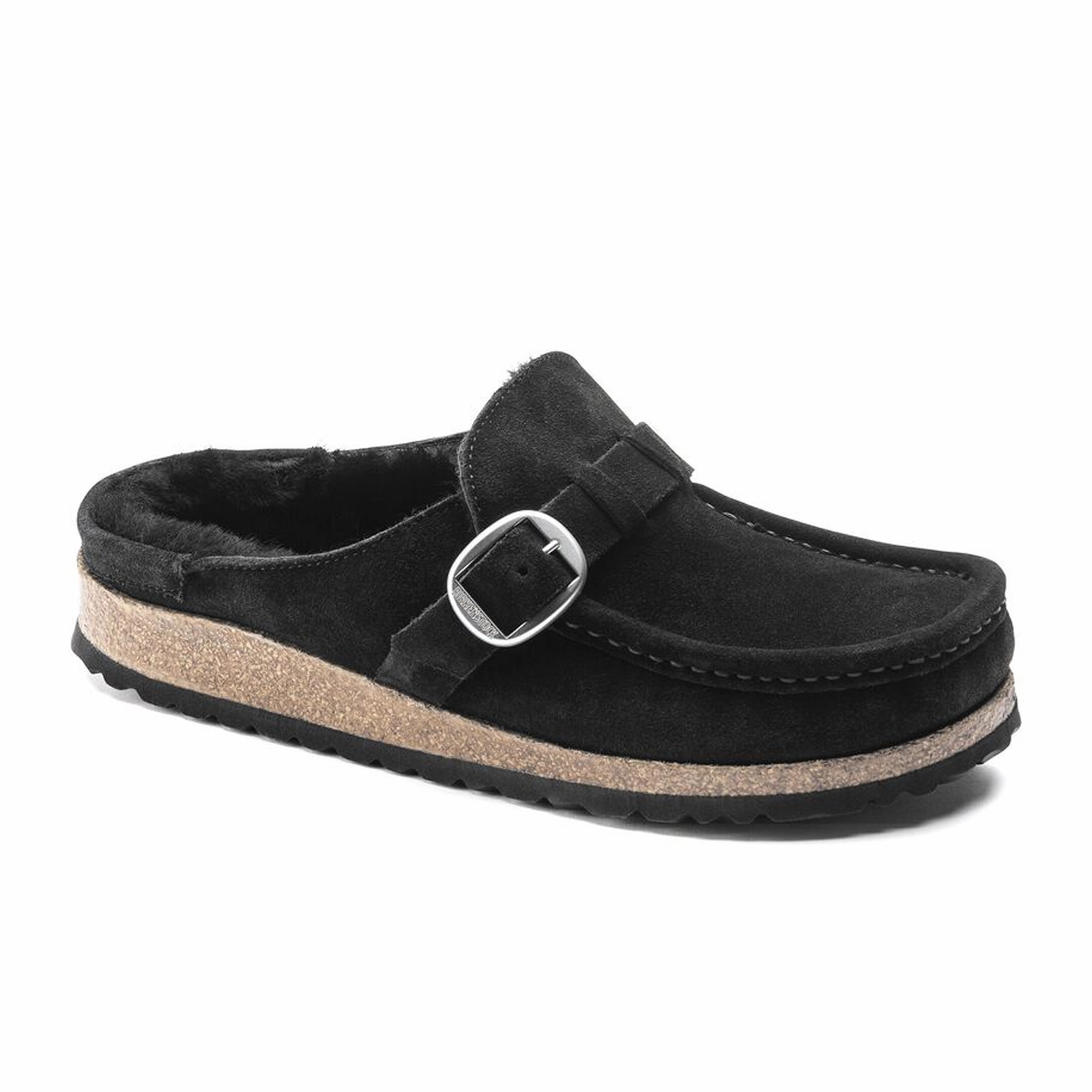 Birkenstock Buckley Narrow Clog (Women) - Black Suede/Black Shearling Floral design Resort-Wear