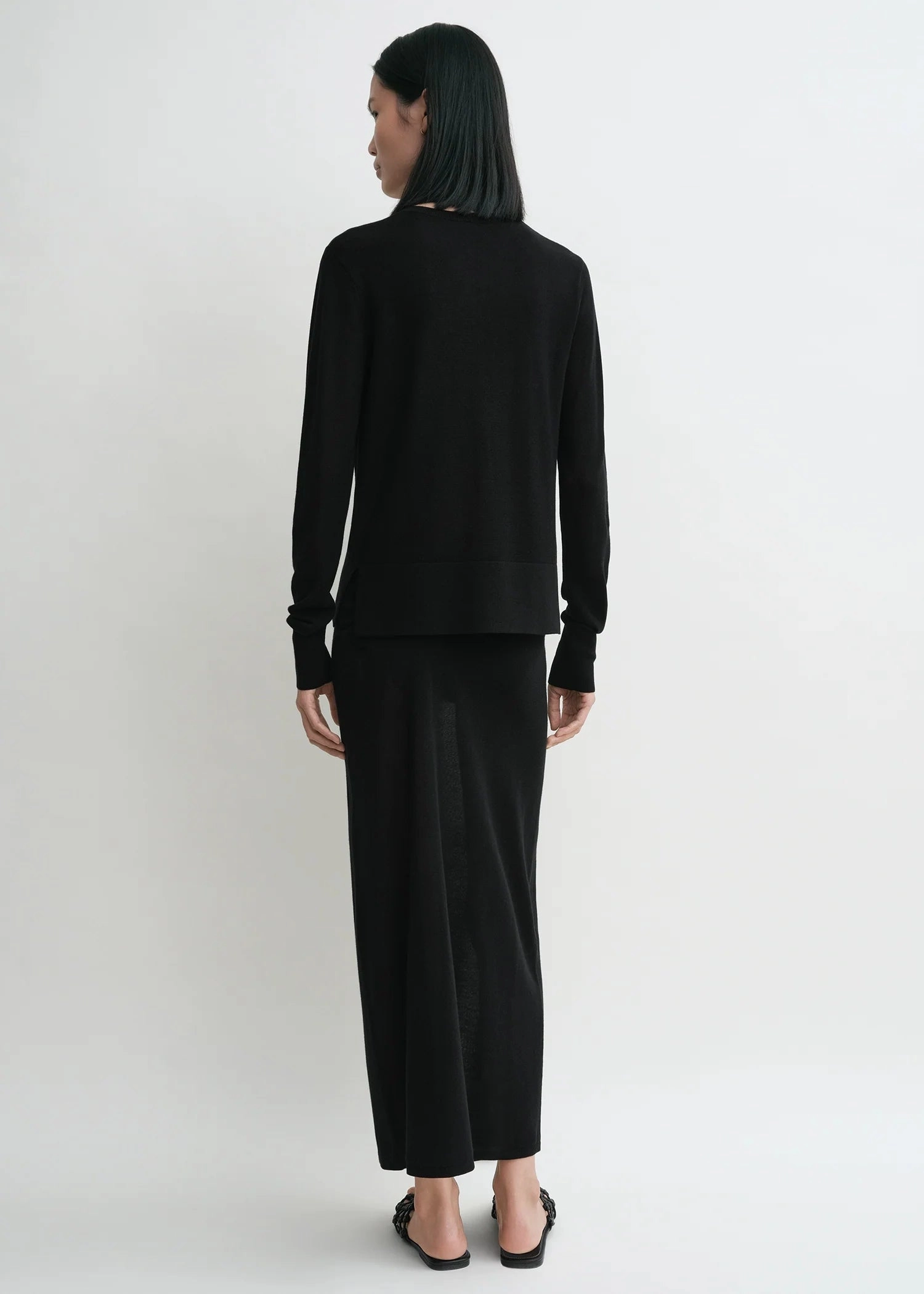 Fine Knit Cardigan in Black AdjustableWaistband Layered Clothing