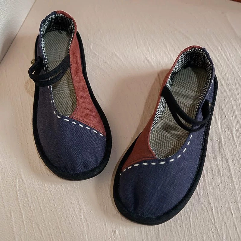 wide - fit Comfortable Contrast Color Flat Cloth Casual Shoes for Women