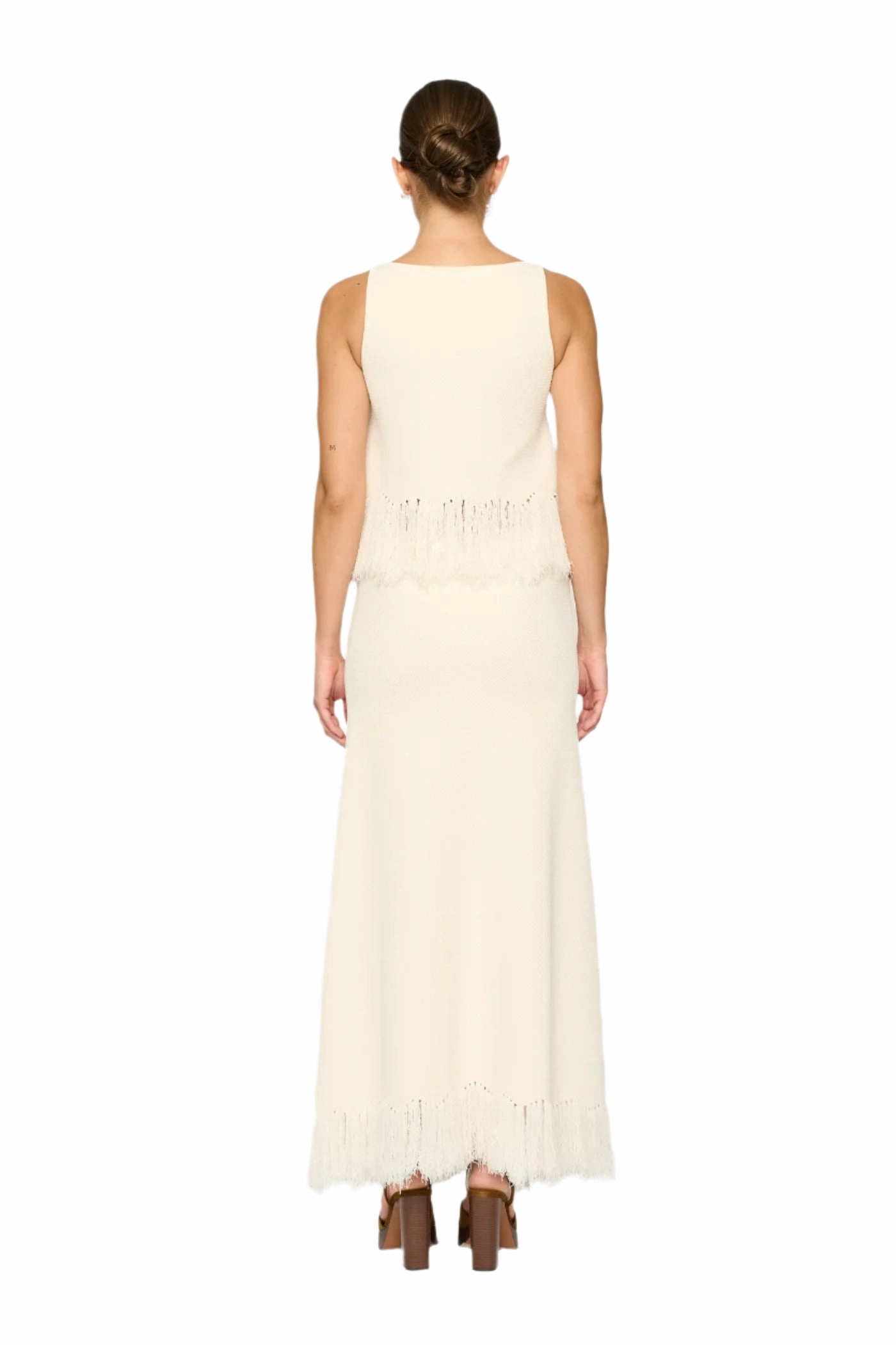 Clarissa Fringe Knit Skirt in Parchment HypoallergenicFabric