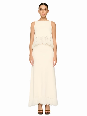 Clarissa Fringe Knit Skirt in Parchment Poise Fit OdorControlClothing