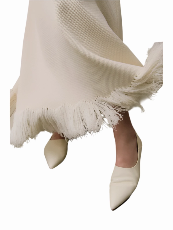 Bright Color Layer Light Clarissa Fringe Knit Skirt in Parchment