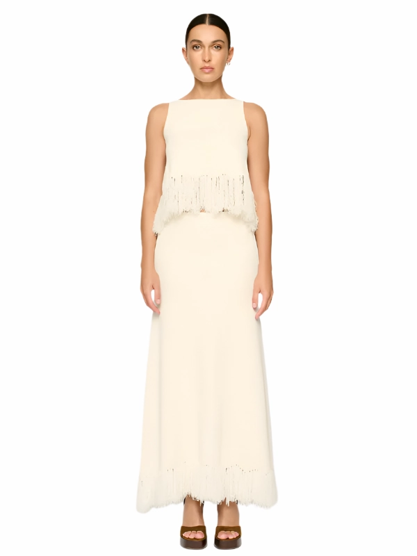 Clarissa Fringe Knit Skirt in Parchment Poise Fit OdorControlClothing