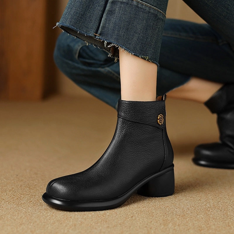 Autumn Vintage Elegant Sheepskin Leather Chunky Boots lightest