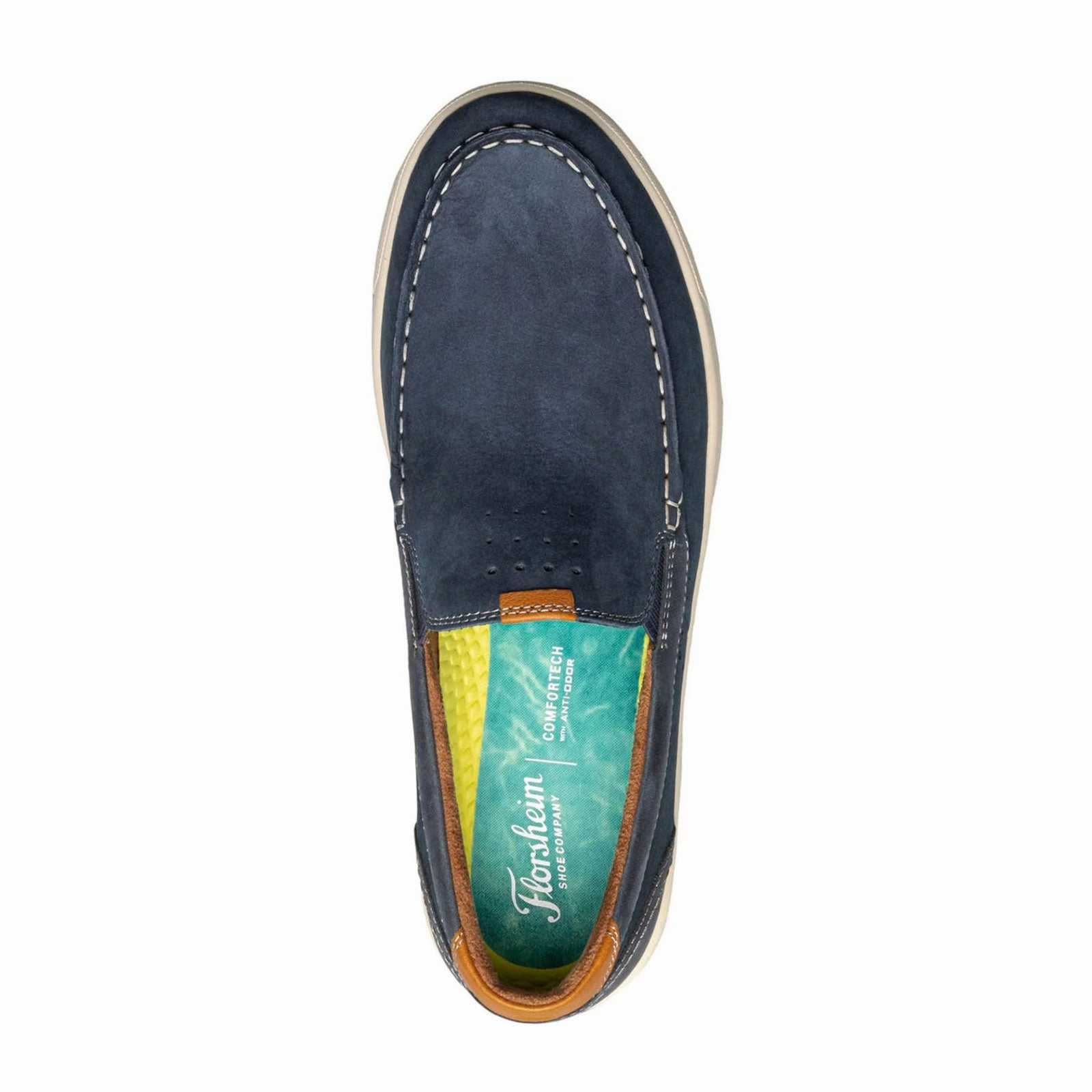 Florsheim Crossover Moc Toe Slip On (Men) - Navy Nubuck/Cognac Milled Studio Style Cut-Out-Detail